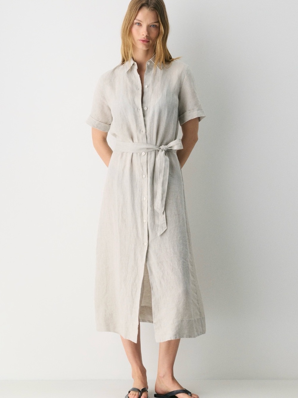 Aritzia Wilfred Eleta Dress 100% Linen size S organic oatmeal beige